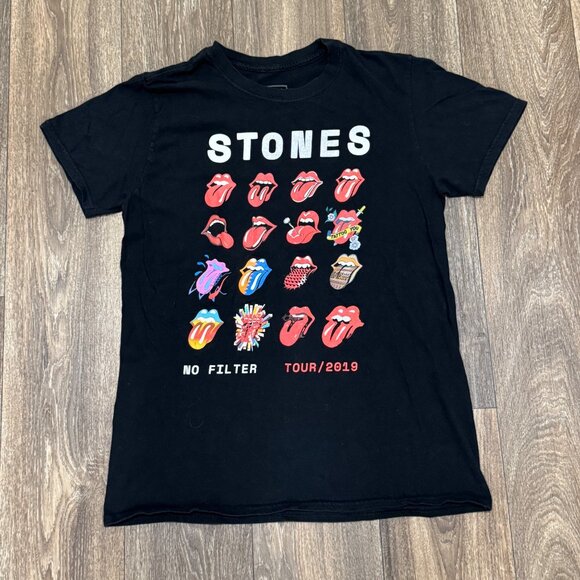 T-Shirt The Rolling Stones Femme - Logo Double Face Tour Concert - Taille XL Noir